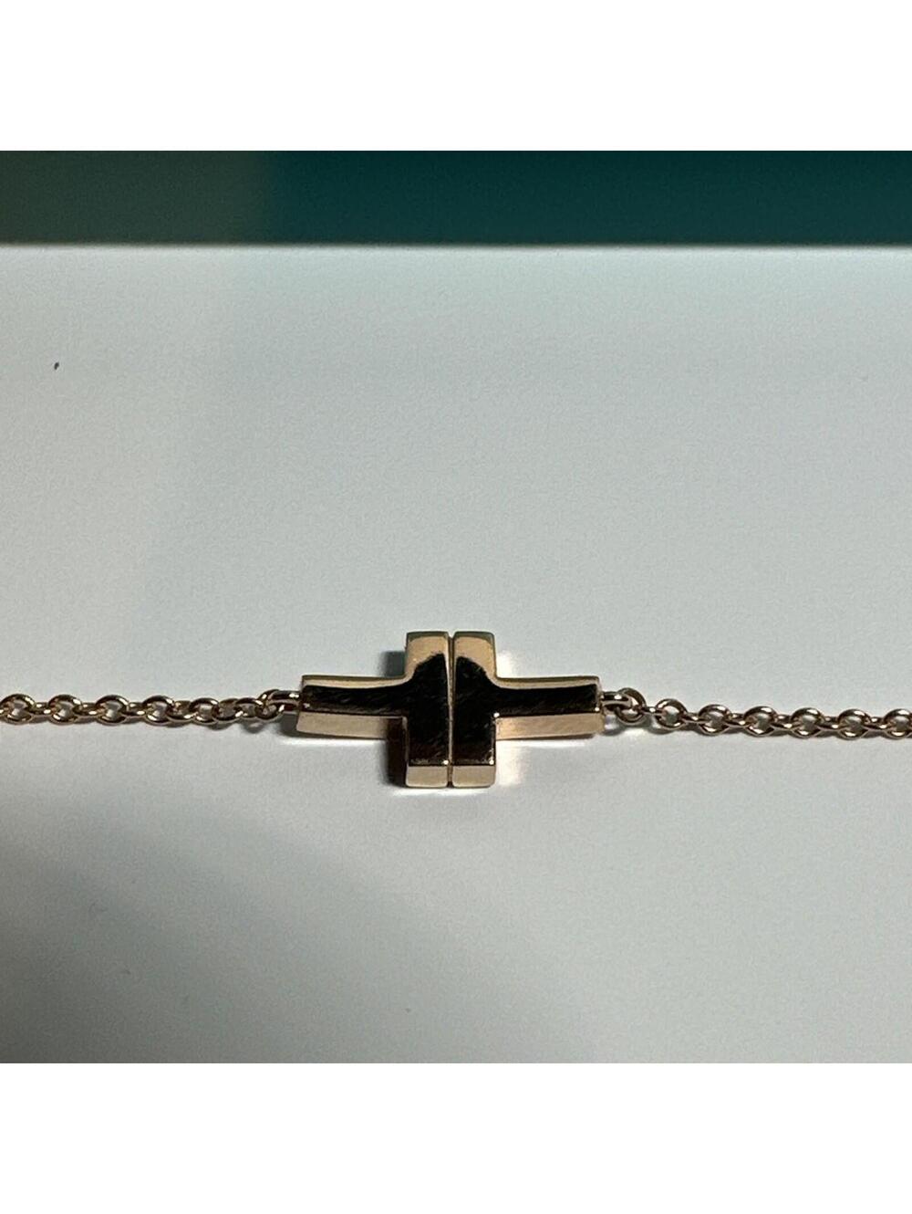 Tiffany & Co 18K 750 Rose Gold T Square Single Chain 6 Inch Bracelet Very Good